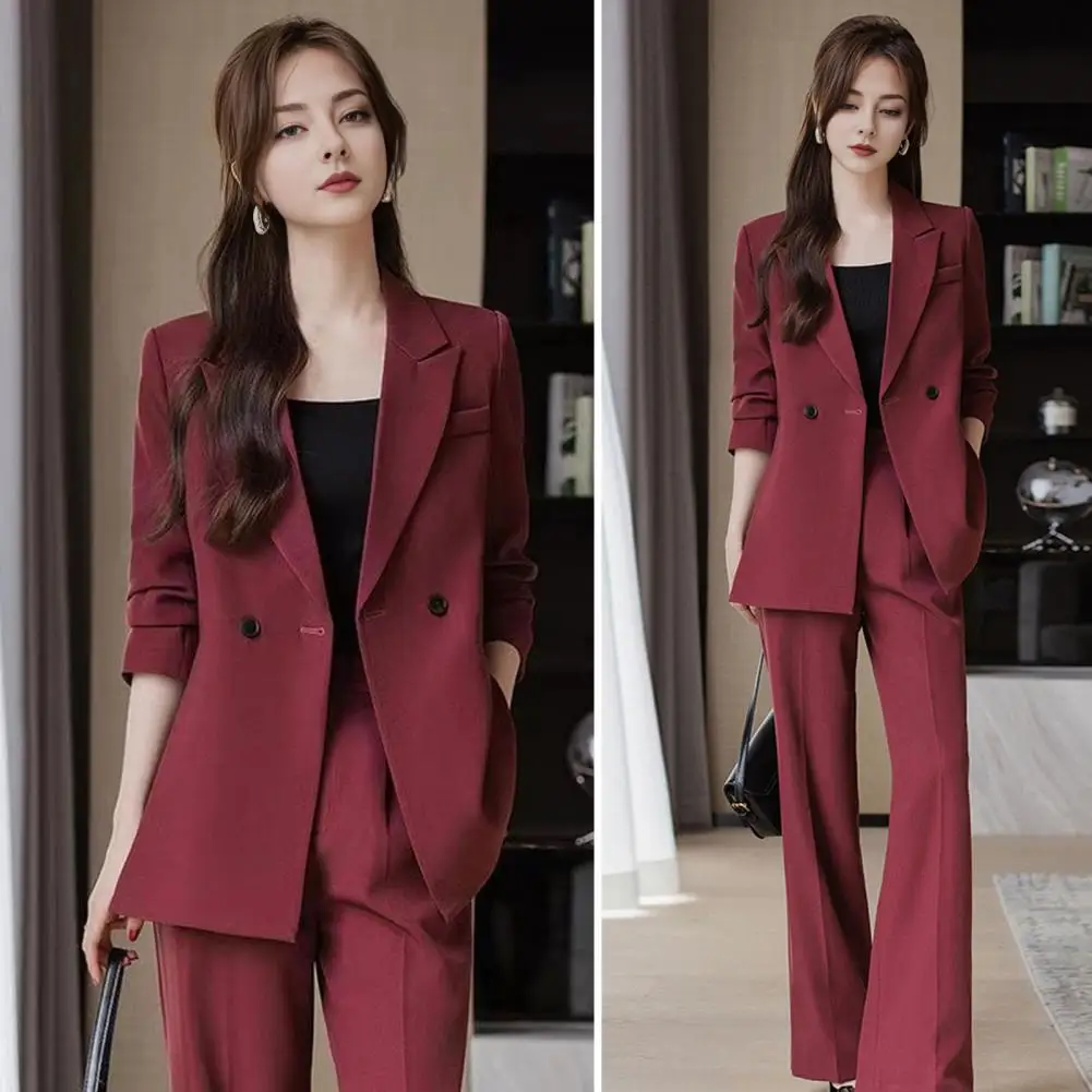 Business Two-piece Suit Elegant Women\'s Formal Suit Set with Turn-down Collar Jacket Trousers Stylish Business for Commuting