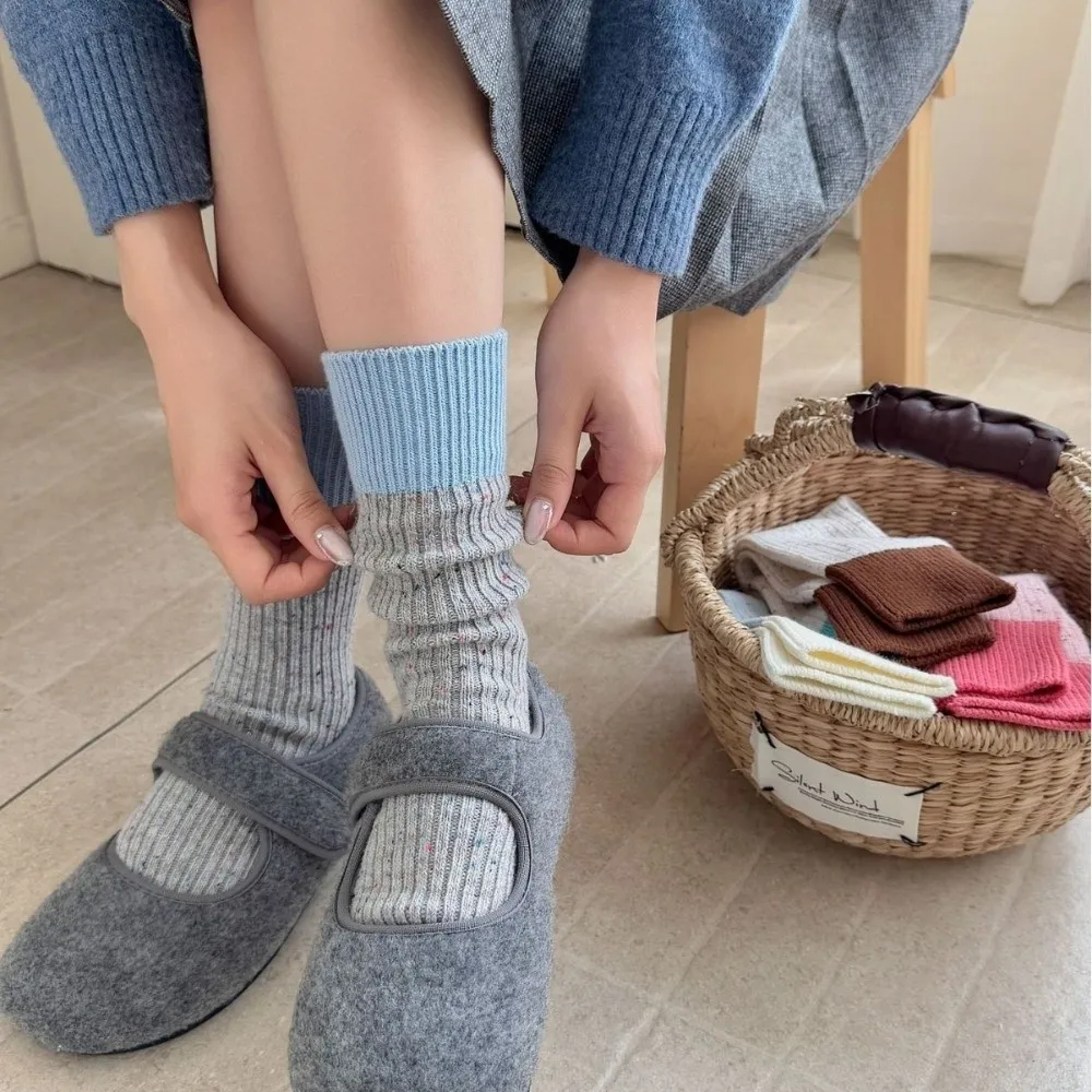 

Новые толстые теплые носки, хлопковые мягкие дышащие носки средней длины, разноцветные женские чулки в горошек