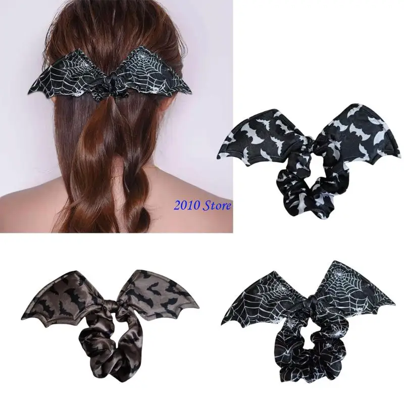 F3MF Cotton Bat Arachnid Hair Scrunchies Halloween Head Accessory For Women Child