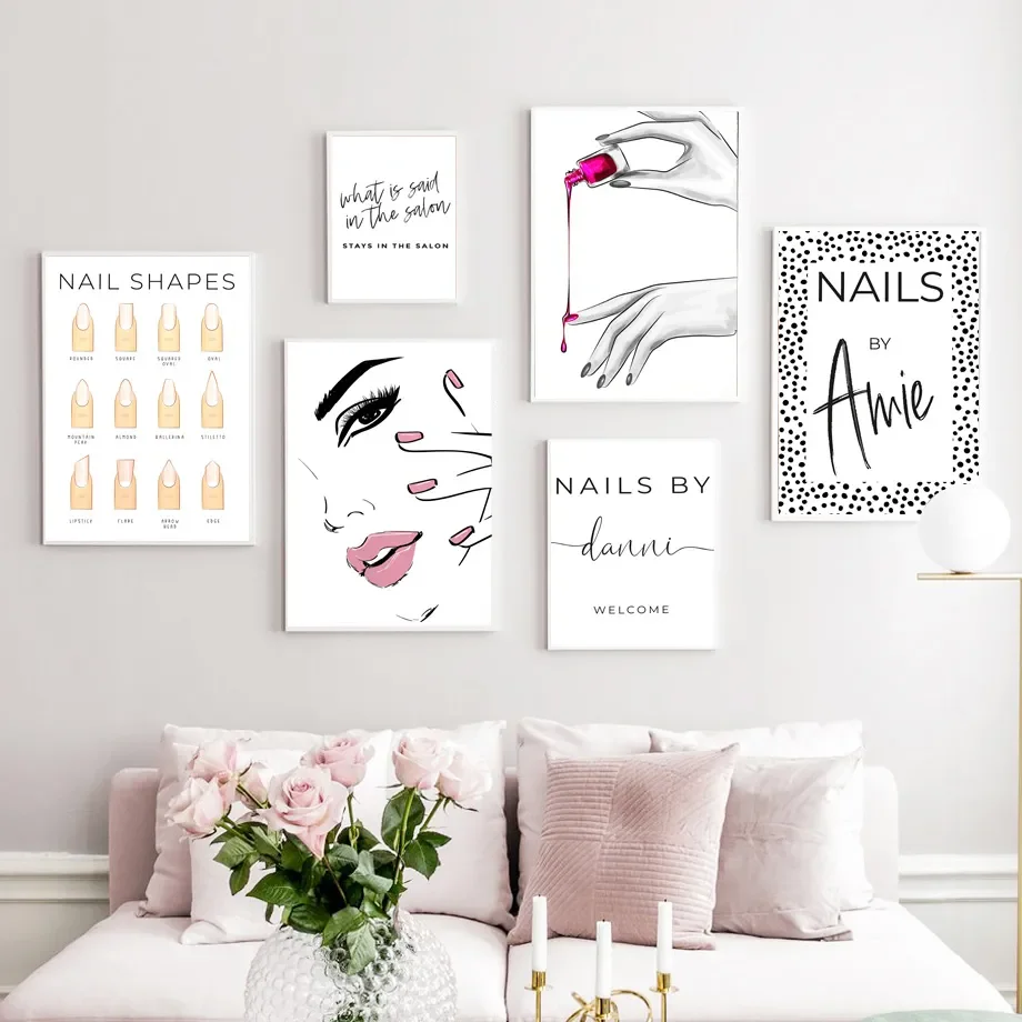 Personalised Name Nail Polish Tech Shapes Wall Art Canvas Painting Nordic Posters And Prints Wall Picture For Beauty Salon Decor
