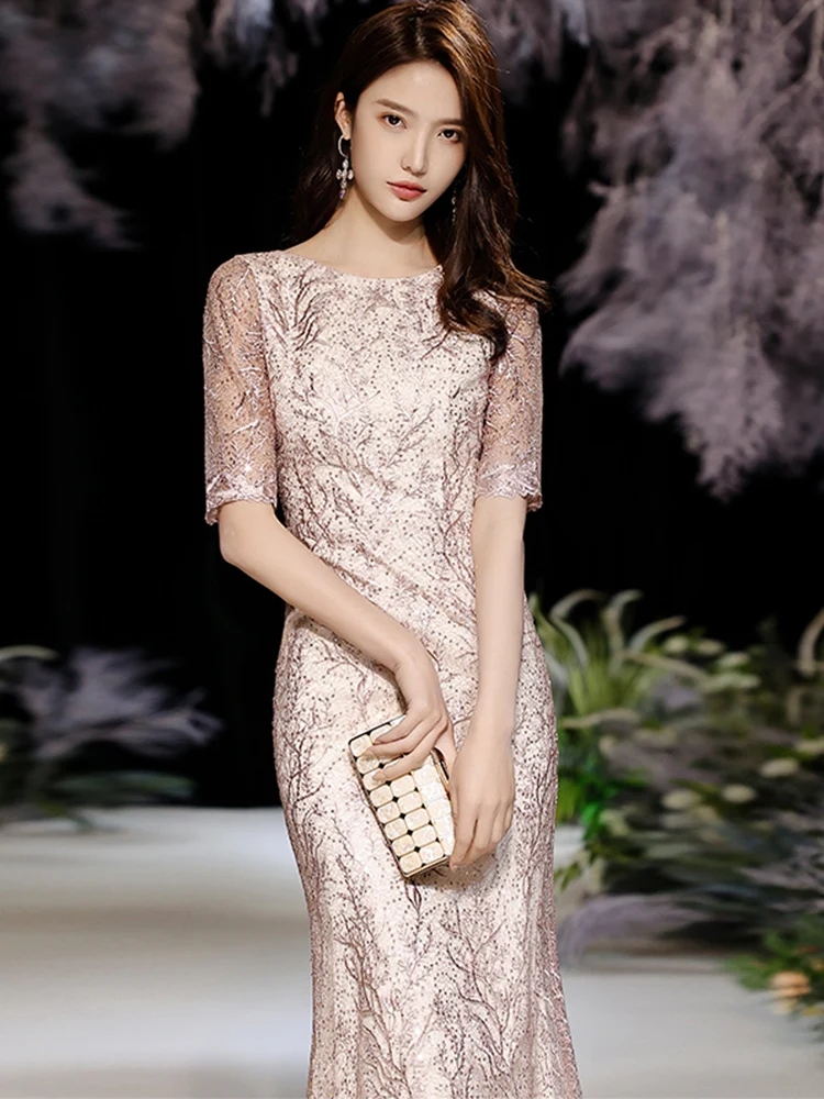 

Вечернее платье Ele Fi Tail для женщин, для новогодних вечеринок, элитное, корейское, приталенное, с цветочным узором, длинная юбка