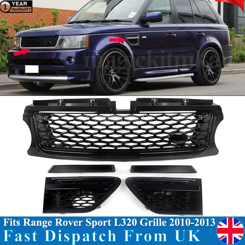 SAIQINGSP Gloss Black Honeycomb Fit Range Rover Sport 2010-2013 Front Grille Car Accessories Tools