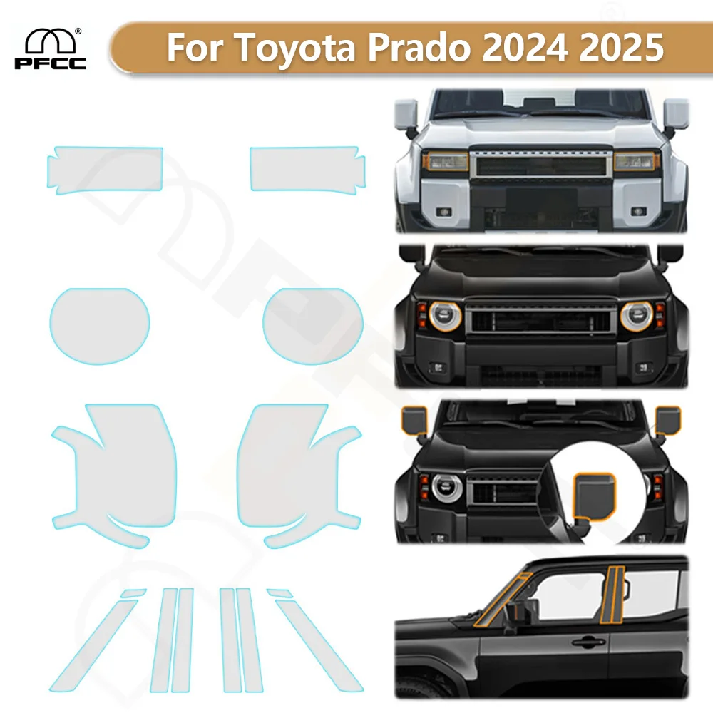 

For TOYOTA Prado Land Cruiser LC250 2024 2025 Headlight Rearview B C Pillar TPU Protection Film Anti-scratch Pre-cut Clear PPF