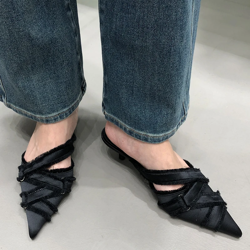 Pumps Ladies High Heels Sandals Summer Casual Outdoor Slides Fashion Female Footwear Pointed Toe Elegant Women Mules Shoes