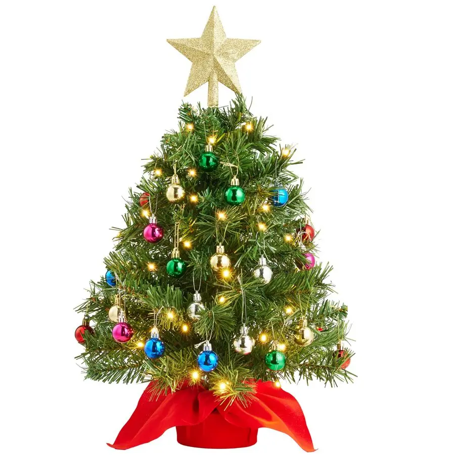 

24 2FT Mini Christmas Tree Tabletop Set with Clear LED Lights, Artificial Mini Christmas Tree with Star Treetop and Hanging Orna