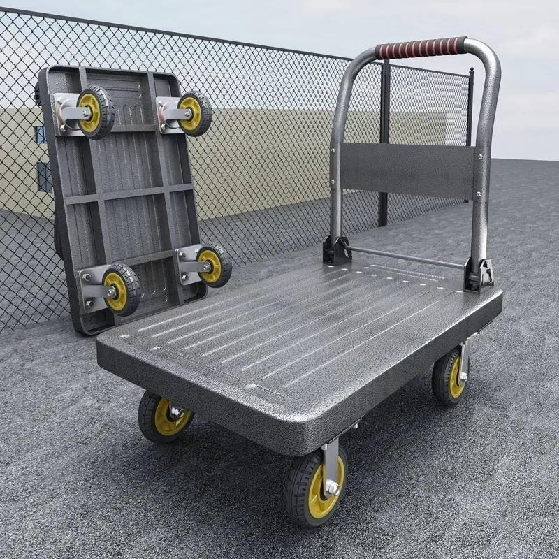 Household Goods Thickened Silent Steel Plate Truck Trolley Four-wheel Pulling Trolley Household Flatbed Truck Small Trailer