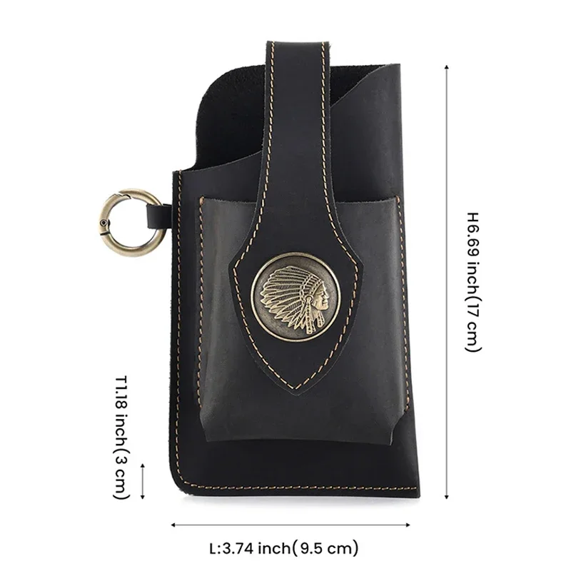 บุรุษหนังแท้เอวกระเป๋าโทรศัพท์มือถือกระเป๋าชายกลางแจ้งผู้ชาย Fanny Pack Key แนวตั้งสวมเข็มขัดรอบเอวกระเป๋า