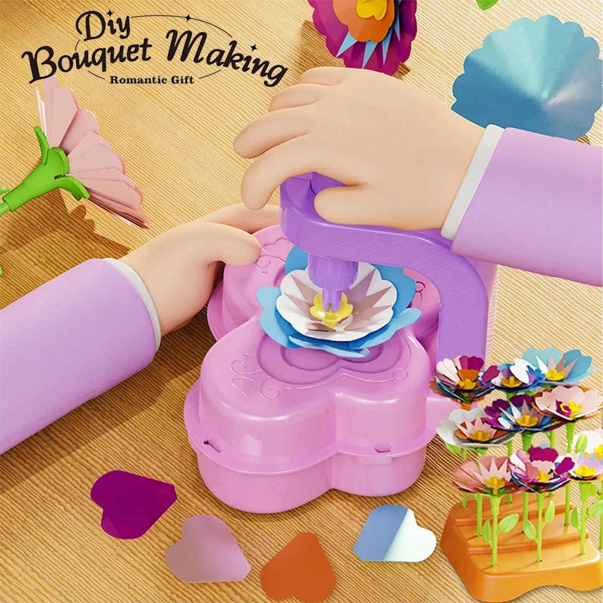 Fabric Flower Bouquets Toys DIY Craft Kits Toys for Kids Handmade Flowers Market Toy Girls Christmas Birthday Gift