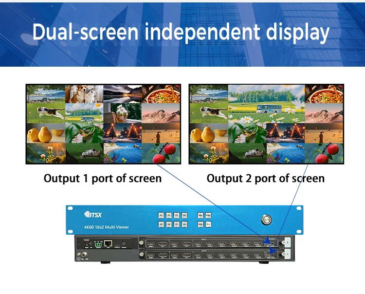 BIT-MV-4K60-1602 Professional 4K Splitter, 16 Input 2 Output, 15x15 Split, 4 Control Modes, Seamless Switch