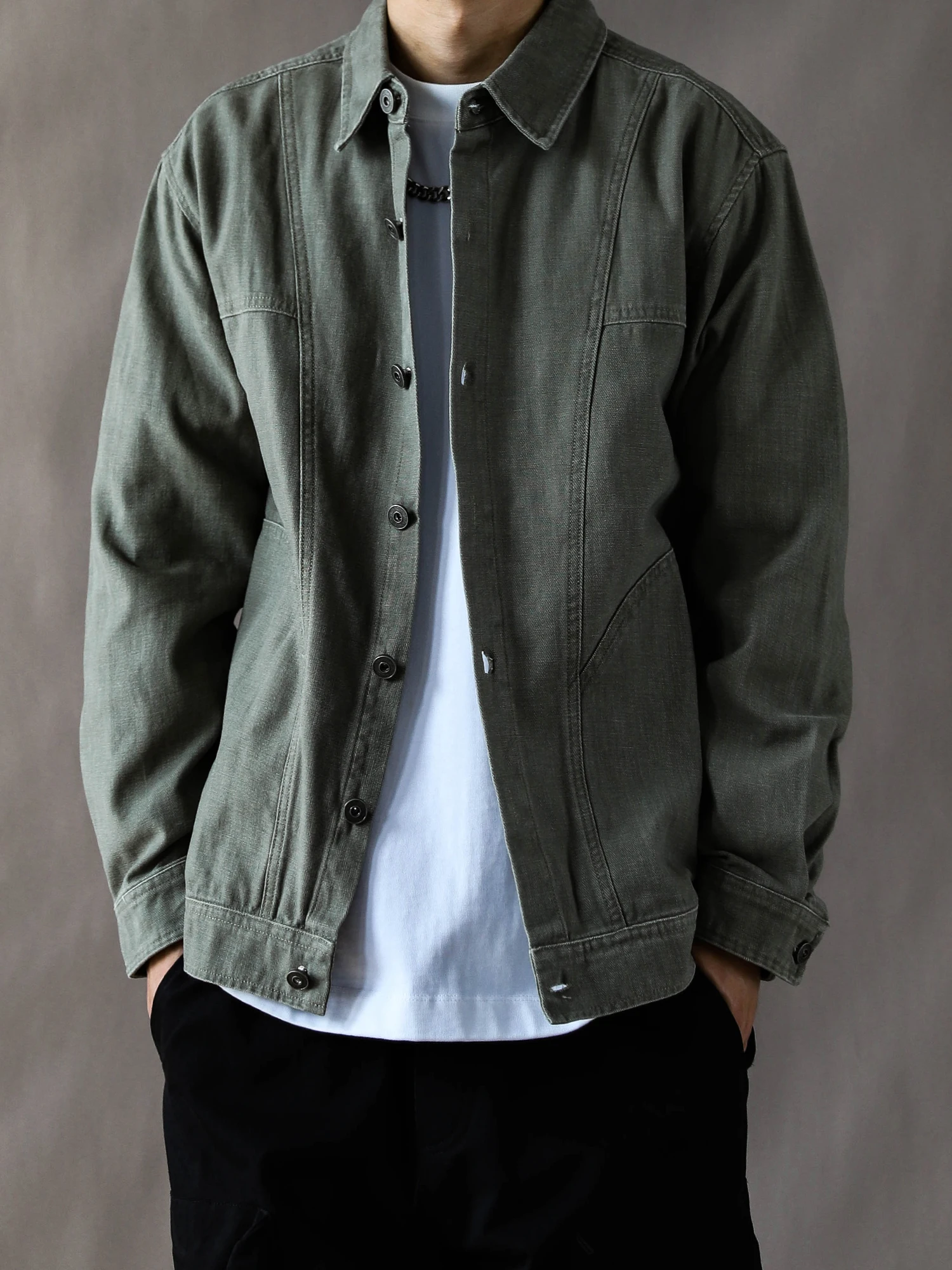 

American Retro Heavyweight Jaet Men's Spring Autumn Loose Casual 2025 New High Street Turn-down Collar Coat Military een ...