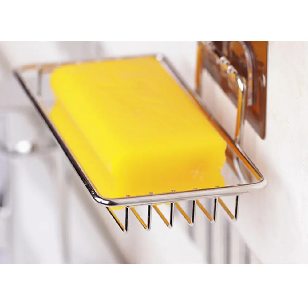 

Stainless Steel Soap Basket Holder Hollow Out Design Self Adhesive Base for Kitchen Bathroom Laundry Soap Sponge Storage Rack