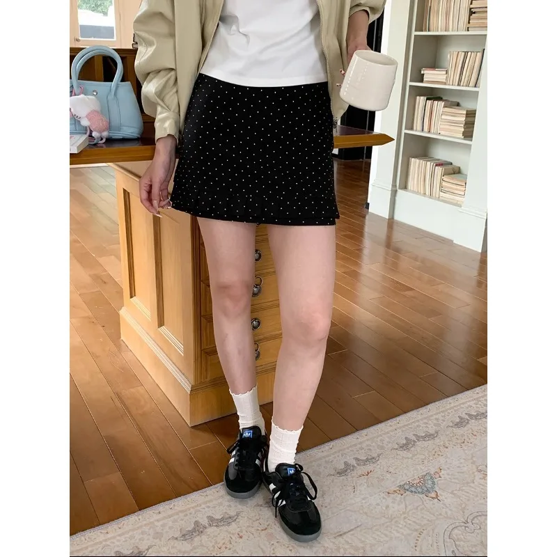 Korean-style Ruffled Women Black Polka Dot Mini Skirt Ruffled Hem High Waist Skirt Cute Casual Summer Skirt For Women FIDV