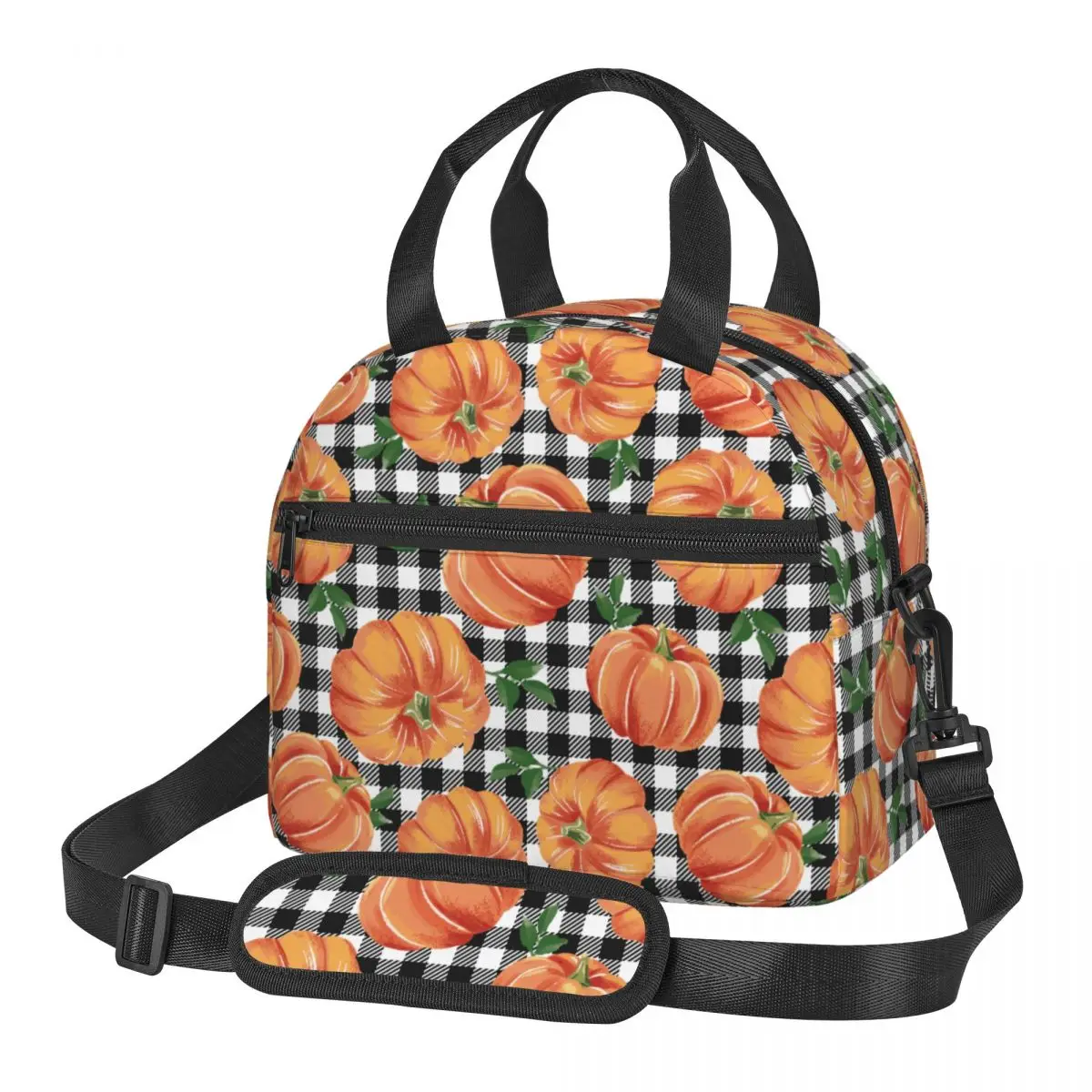 Large Lunch Box With Adjustable Shoulder Strap Fall Autumn Pumpkins Product Storage Food Box Cooler Thermal Bento Box For School