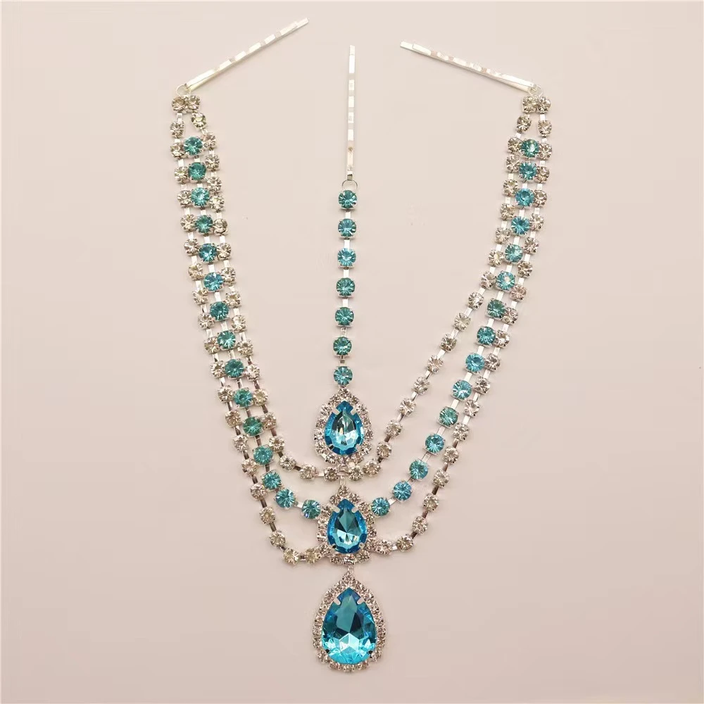 Exquisite Fashionable  Multi Layer Rhinestone Pendant Head Chain Bridal Wedding Ladies Crystal Forehead Chain Jewelry