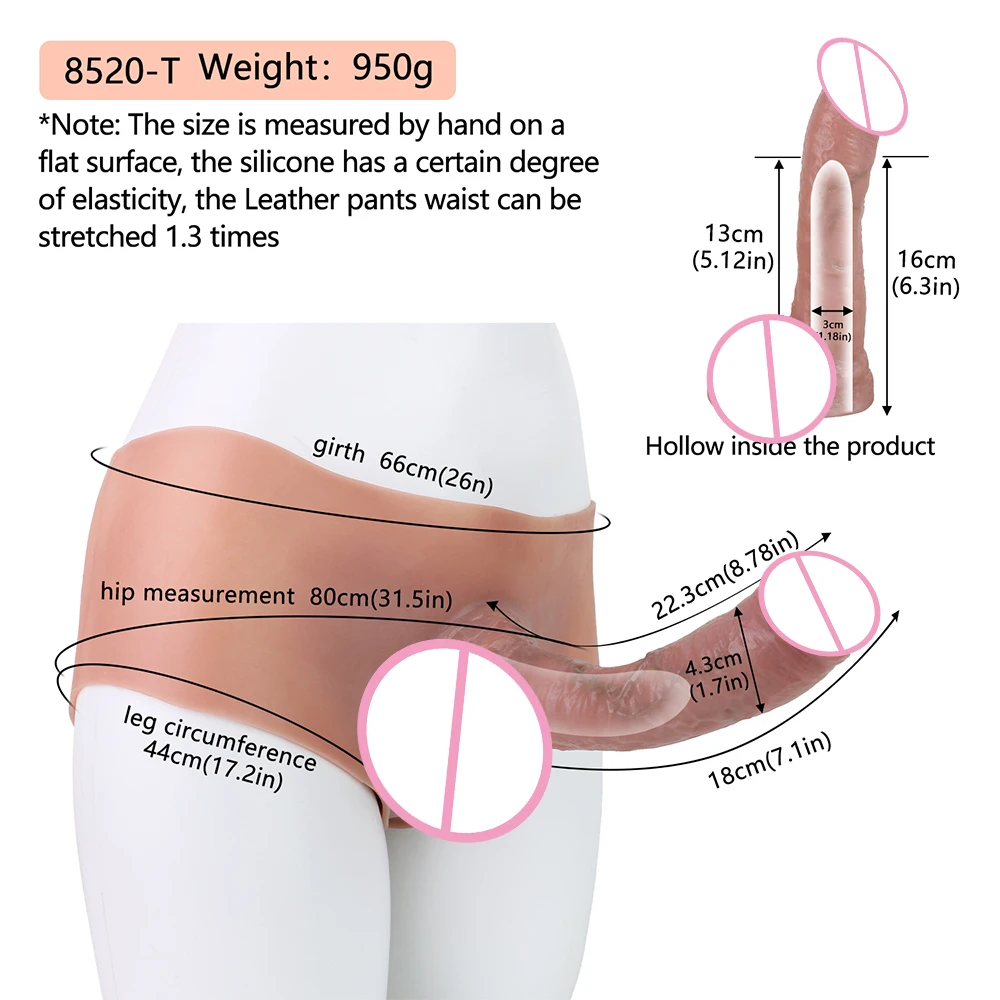 Strap On Dildo Panties Sex Toy With 8.86in Hollow Penis,Soft Silicone Adult Male Enlarge Penis Sleeve Pants,Men Couples Wearable