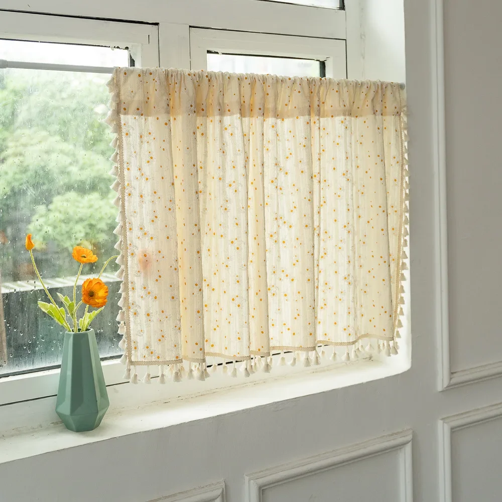 (071) Finished Pure Cotton Kitchen Short Curtain Floating Window Half Curtain