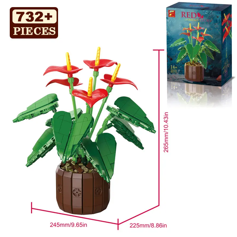 Kit de modèle de Bouquet de fleurs de Simulation, blocs de construction de Puzzle, briques à petites particules, décoration permanente pour la maison, cadeau pour filles, 732 pièces