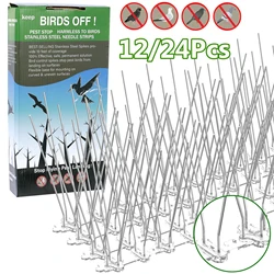 12/24Pc Stainless Steel Bird Repeller Set Deterrent Anti Bird Pigeon Fence Pigeon Spikes Repellent Squirrel Cats for Garden Roof