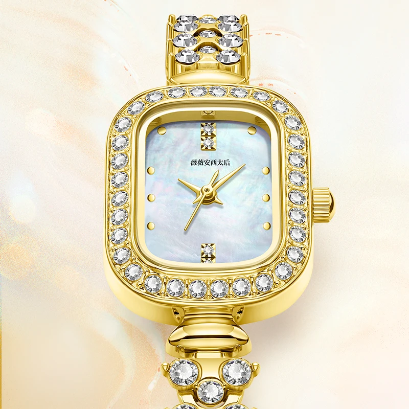 MARK FAIRWHALE Brand 3010 Fashion Dress Iced Watches Women Famous Luxury Full Diamond Bling Rectangle Wristwatch