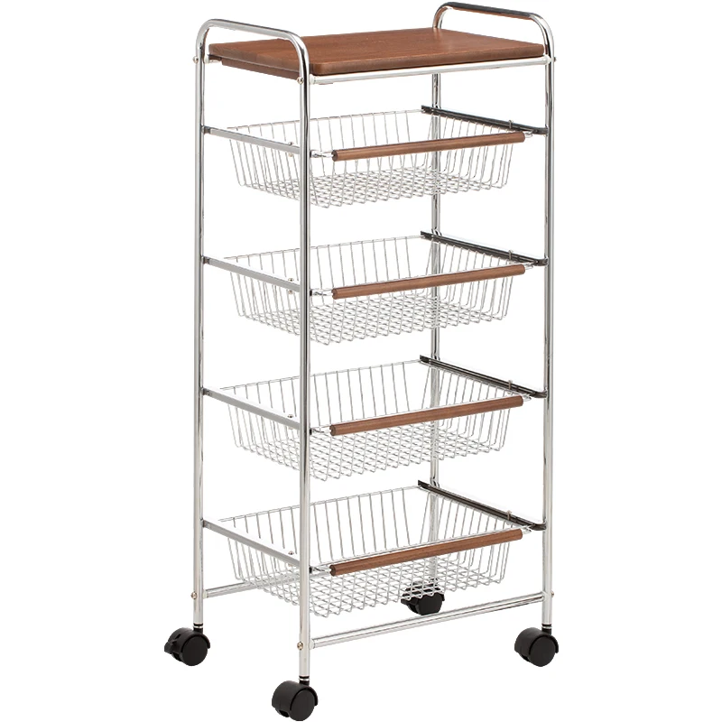 

Rolling Utility Cart with Storage Basket, Kitchen Rack, Island Cart on Wheels, Storage Holders Racks, 4-Tier