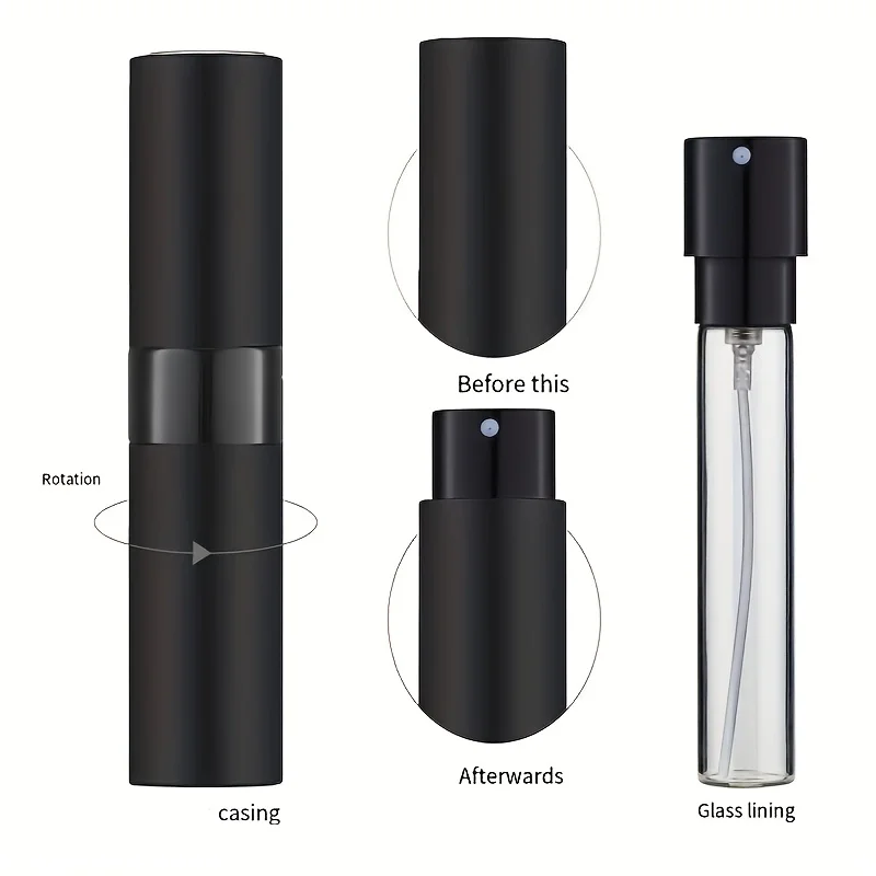 Nachfüllbare Parfüm-Reisesprühflaschen 8ml (3er-Pack) 3 Sprühköpfe - Leere Kölnischwasser-Sprühflaschen, tragbare auslaufsichere Sprühgeräte, geeignet für Reisen (Schwarz) – Detail 3