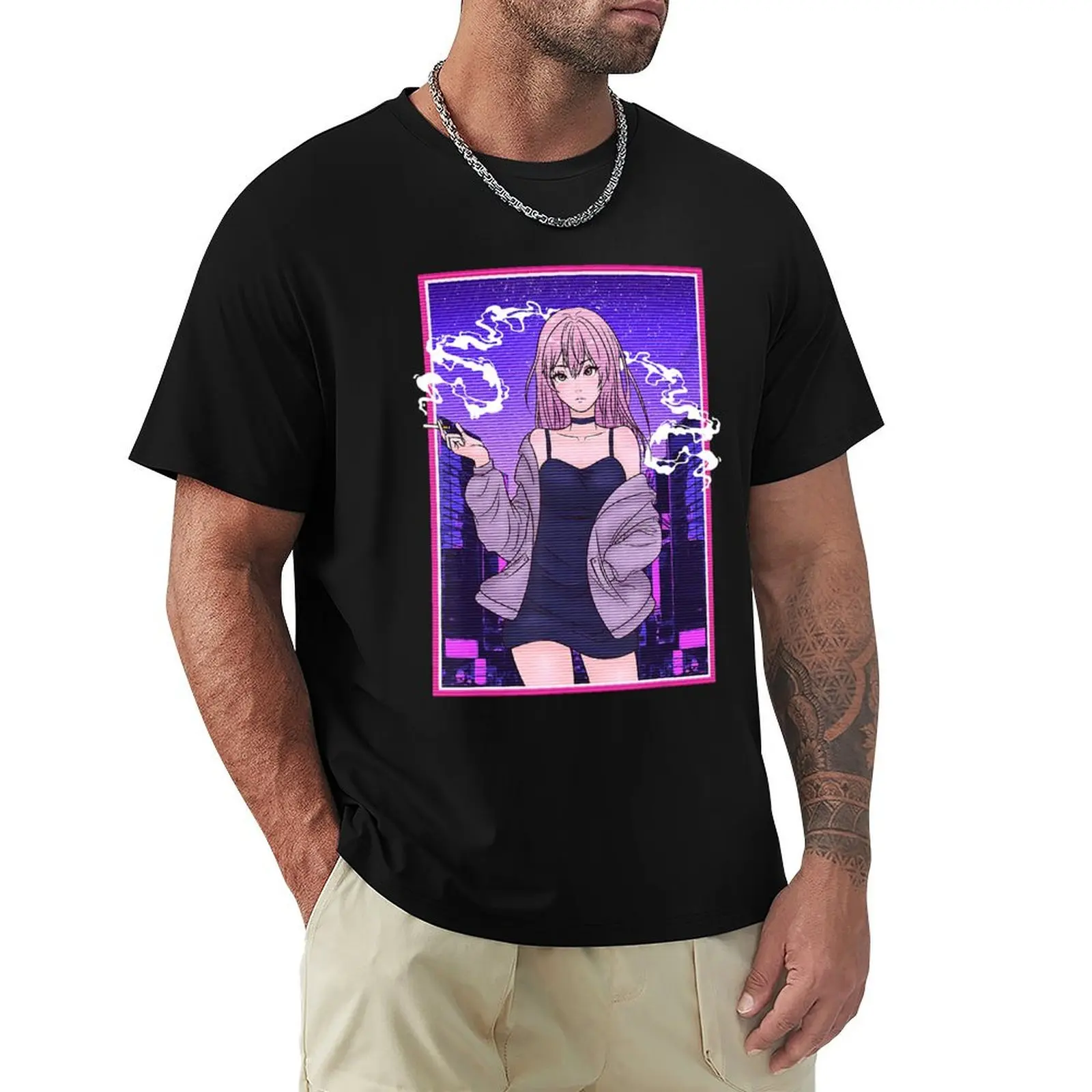 Retro Vaporwave Anime Girl Cute Aesthetics Lover T-shirt for a boy sports fans customs black t shirts for men