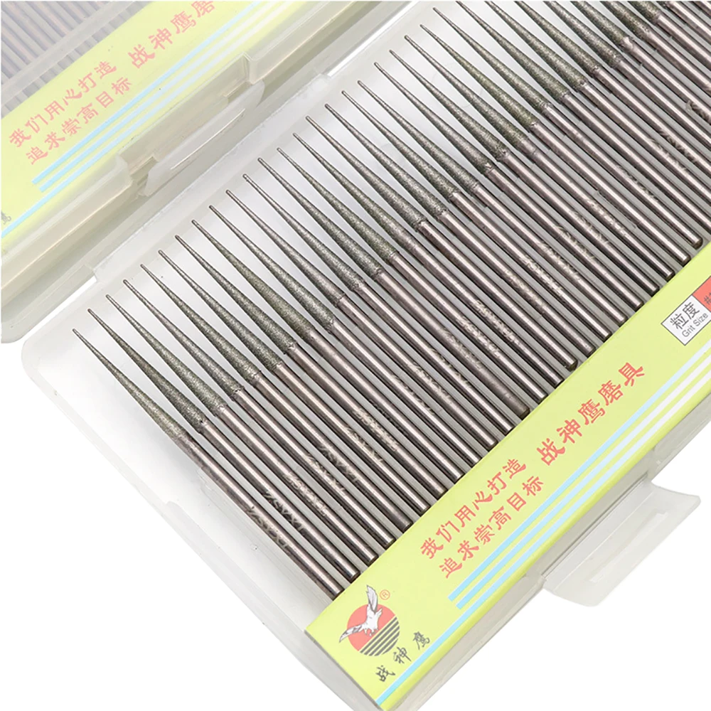 60 pçs acessórios mini broca diamante rebarba cabeça de moagem bur bit conjunto ferramenta de moagem para dremel ferramenta giratória ponta 3mm haste