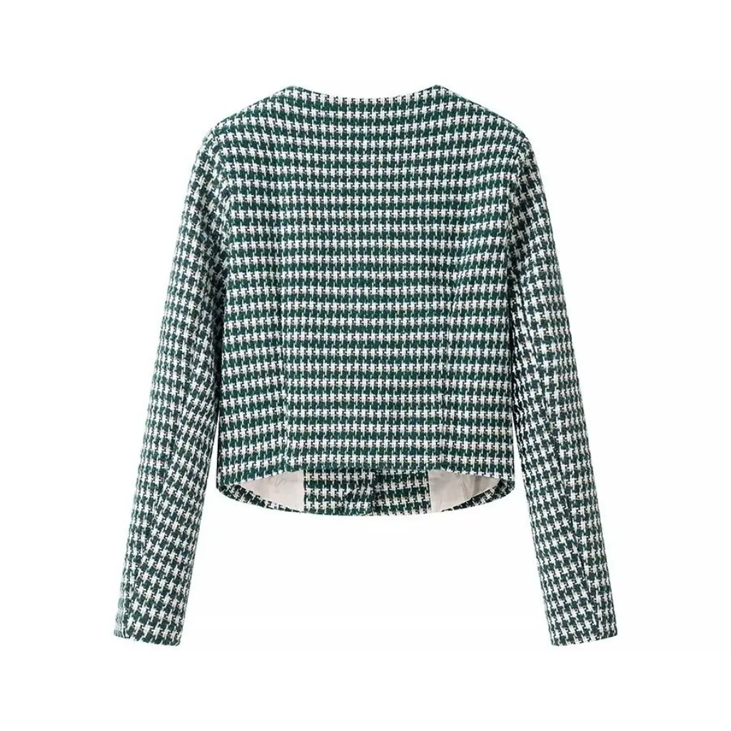 

Women's Fashion Crew Neck Short Coat European American Style Autumn New Fragrant Wind Breasted Jacket