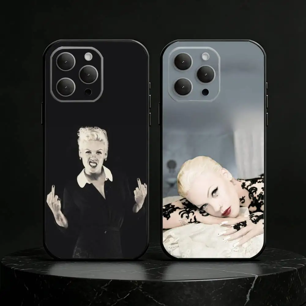 Capa de Silicone Preta Macia P-P!nk Pink Alecia Beth para iPhone 17, 16, 15, 14, 13, 12, 11 Plus, Pro, Max, Mini