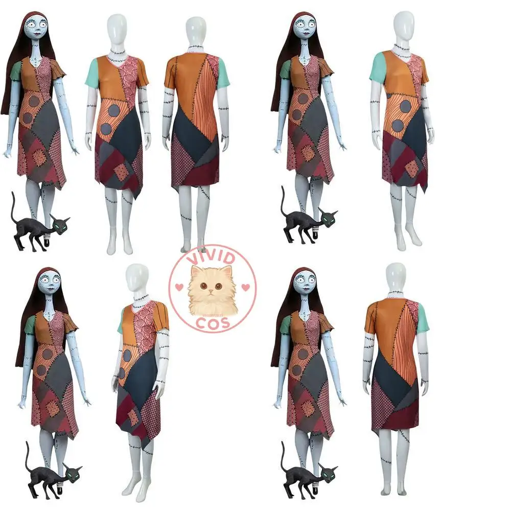

Popular Movie and TV Character Cosplay Costume Anime Sally Skellington Adult Classic Role Play Outfit for Women Comic Convention