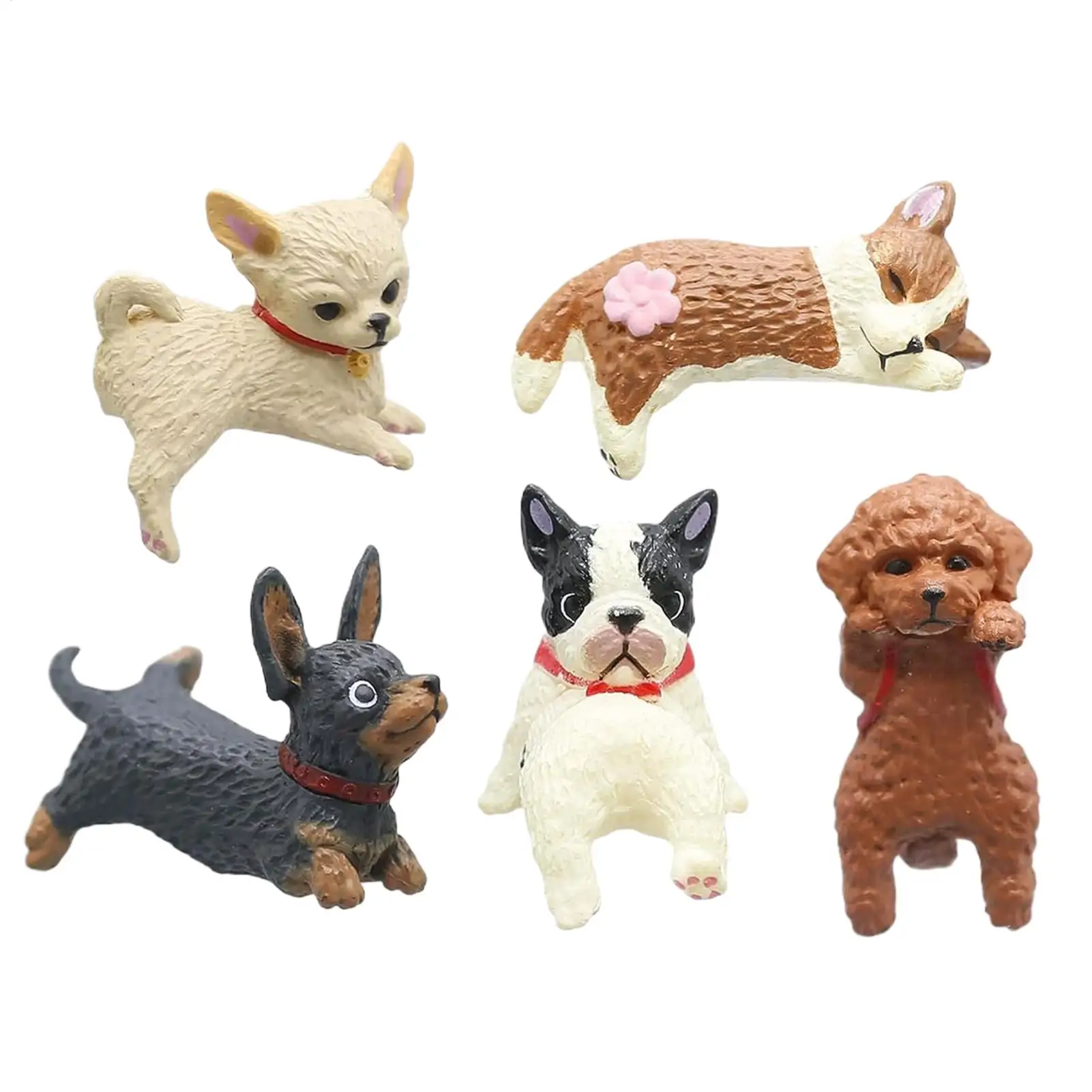 Computer Monitor Dog Figurine 5 Pieces Car Dashboard Decoration Auto Center Console Figures For Dog Lovers Collectors Gamers