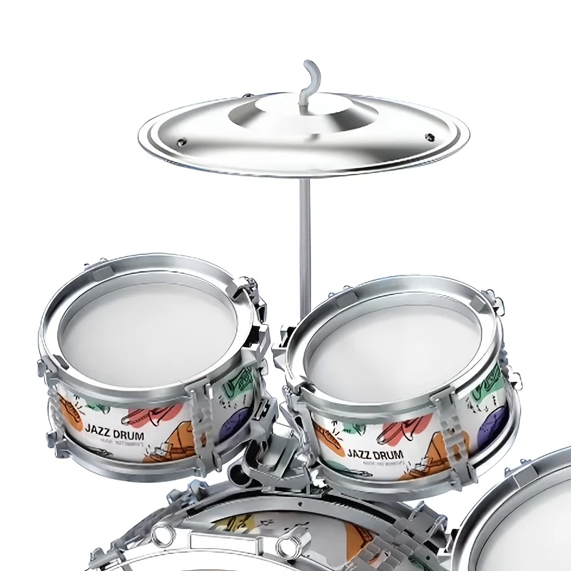 Set di batteria per bambini Kit di batteria jazz per bambini Giocattoli con sgabello Pedale Strumenti musicali a percussione Giocattolo per batteria Regalo per l'educazione precoce per ragazzi