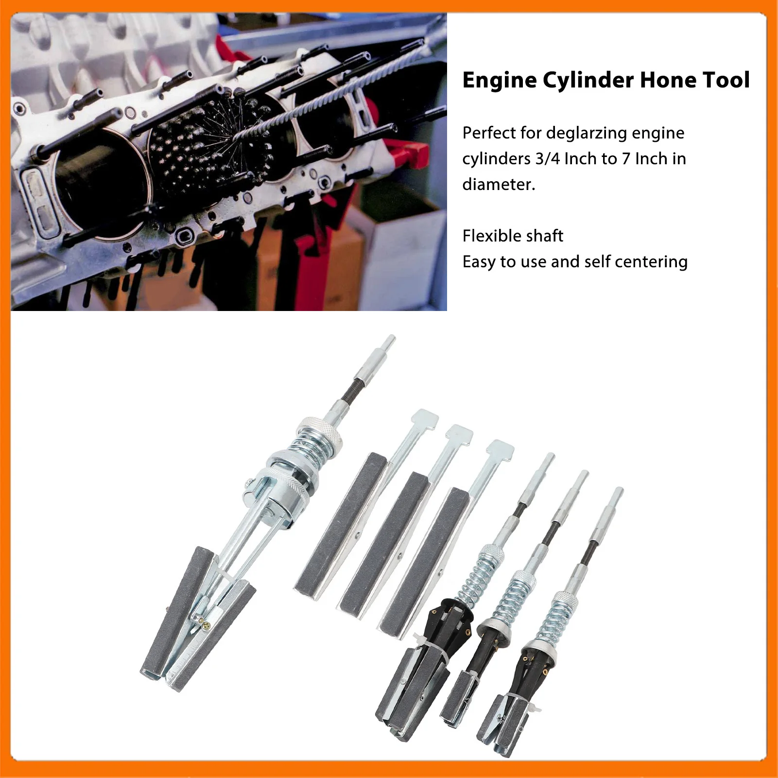 

Engine Cylinder Polishing Tool Flexible Shaft Engine Cylinder Hone Tool 3/4 Inch To 7 Inch with 220 Grit Stones for Automobile