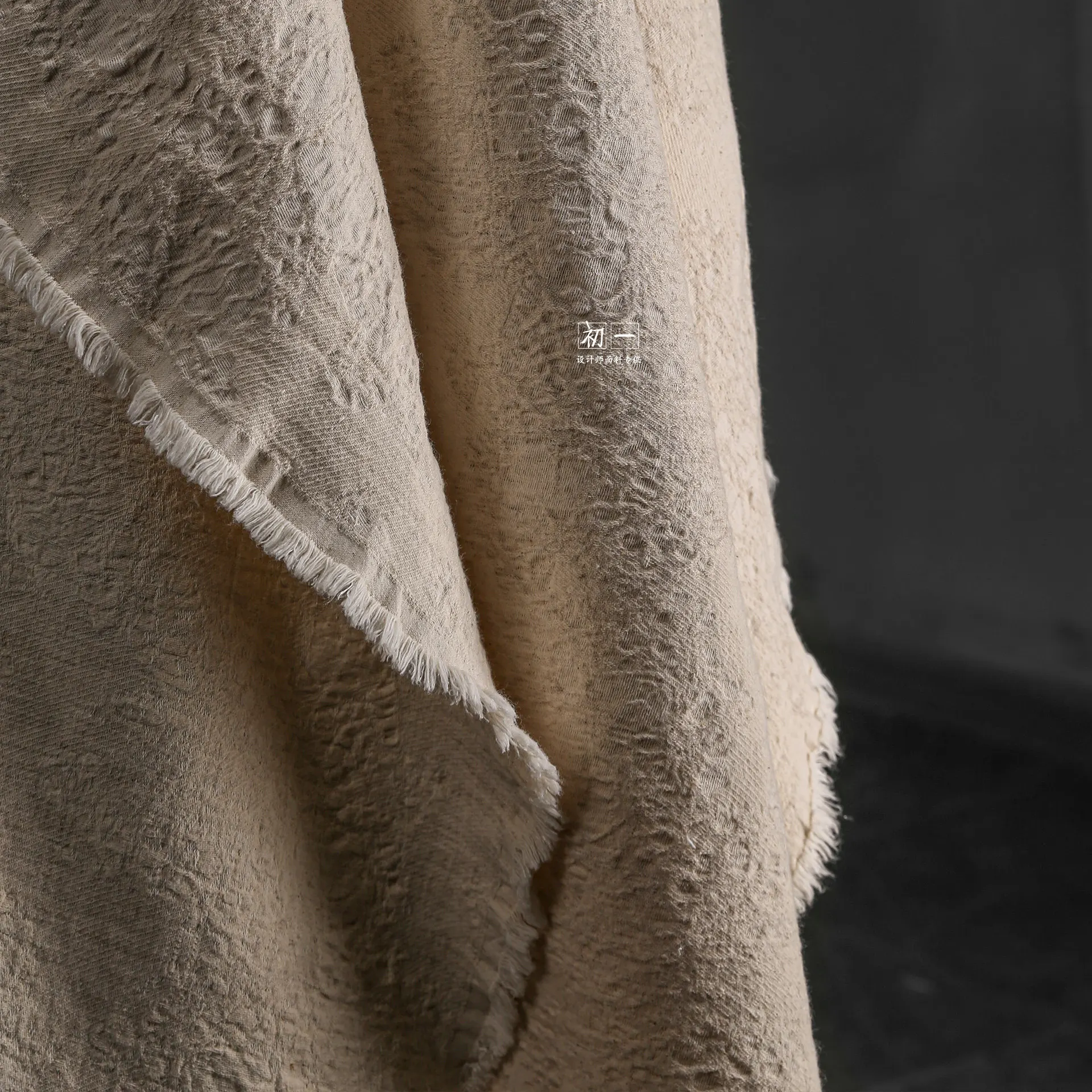Dark Flower Scar Cotton Linen Jacquard-Heavy Washed Natural Color Cotton Linen Coat Coat Culottes Clothing Designer Fabric