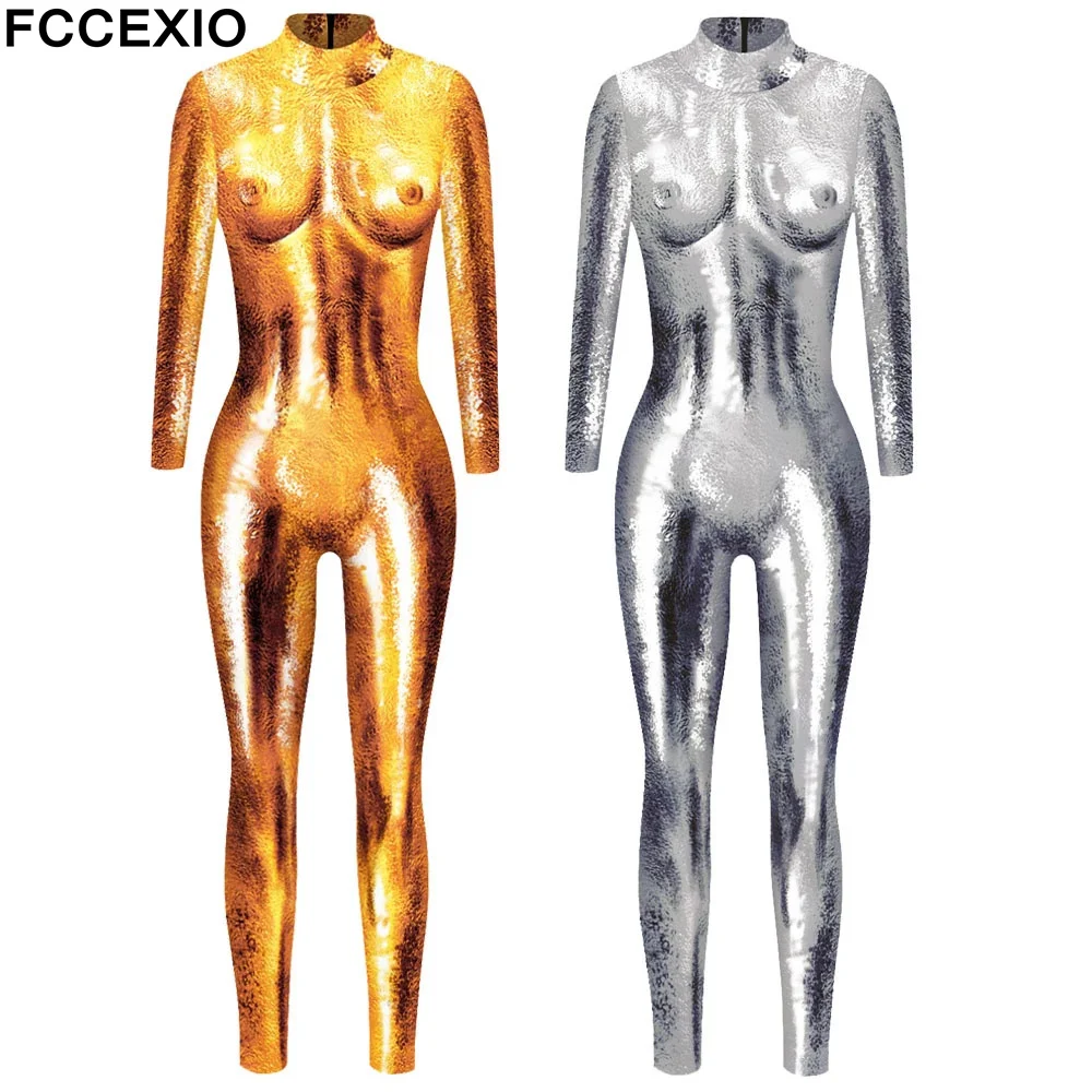 FCCEXIO Body Skin Pattern 3D Printed Cosplay Costume Sexy Jumpsuit Bodysuit Adult Carnival Party Clothing S-XL Monos Mujer