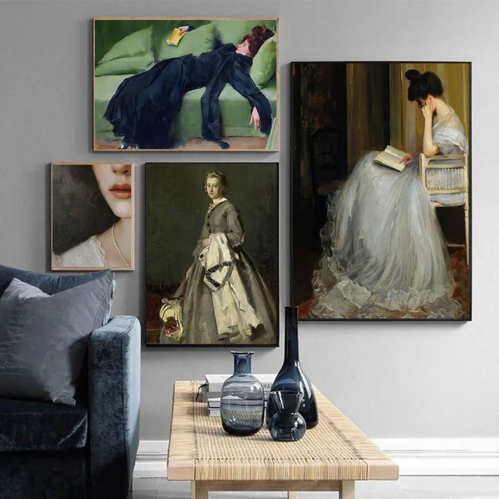 Victorian Woman Gallery Wall Set Feminine Art Antique Woman Portrait Painting Antique Canvas Painting Pictures Room Home Decor