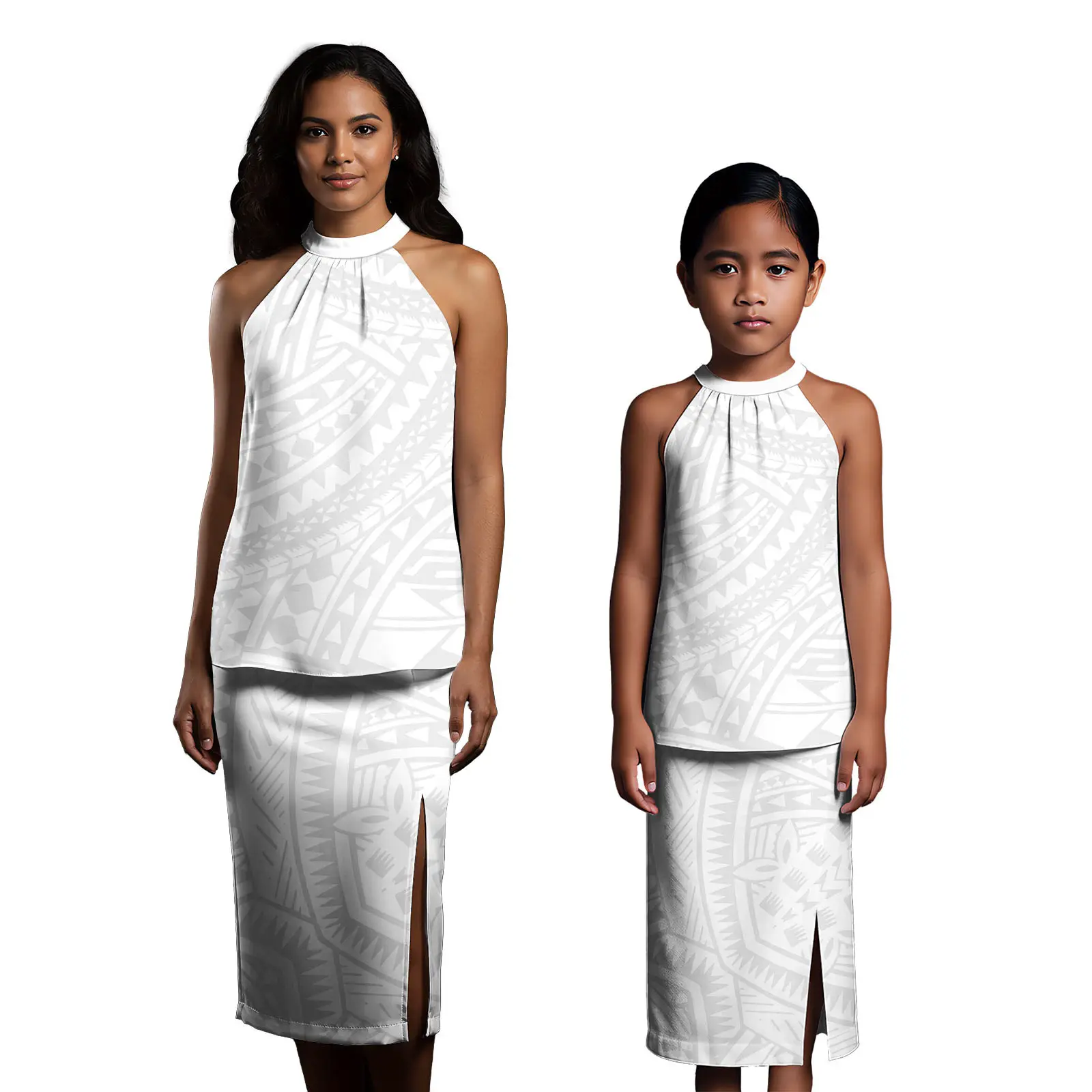 Family 2Pcs Set Maxi Dresses Island Style Polynesian Samoa Tribal Print Family Set Clothes Autumn Clothing