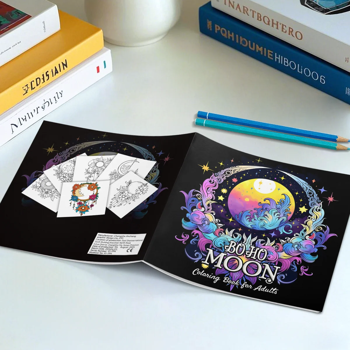 BOHO MOON Bold-Easyรูปแบบสมุดระบายสีสําหรับผู้ใหญ่สมุดวาดภาพน่ารักของขวัญภาพวาดที่สมบูรณ์แบบสําหรับงานปาร์ตี้และวันเกิด