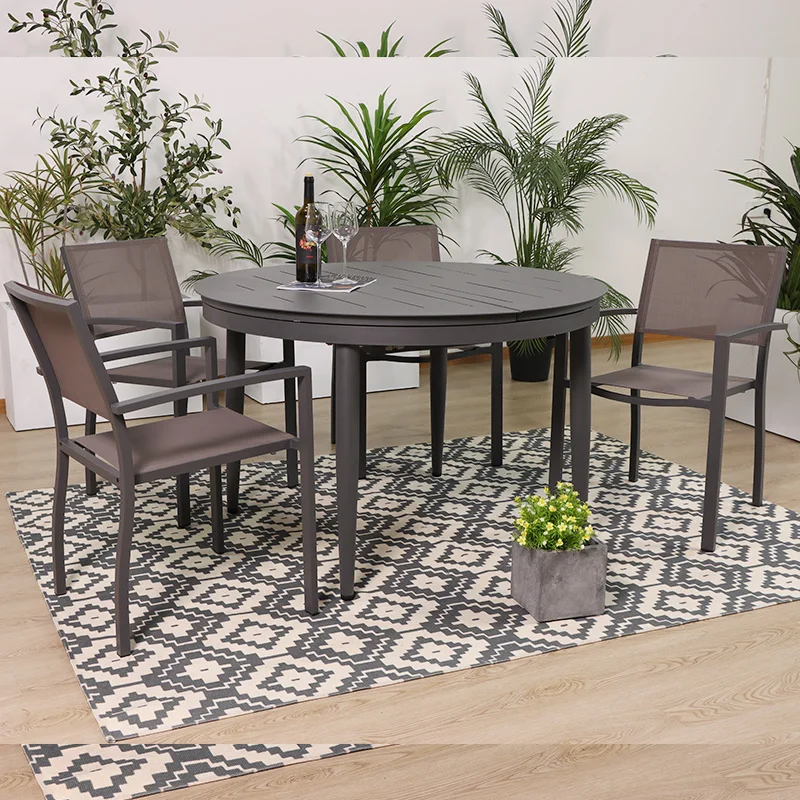 Round Table Extendable Patio Dining Tables And Chairs Outdoor Modern 5 Piece Outdoor Dining Set Factory Garden Furniture