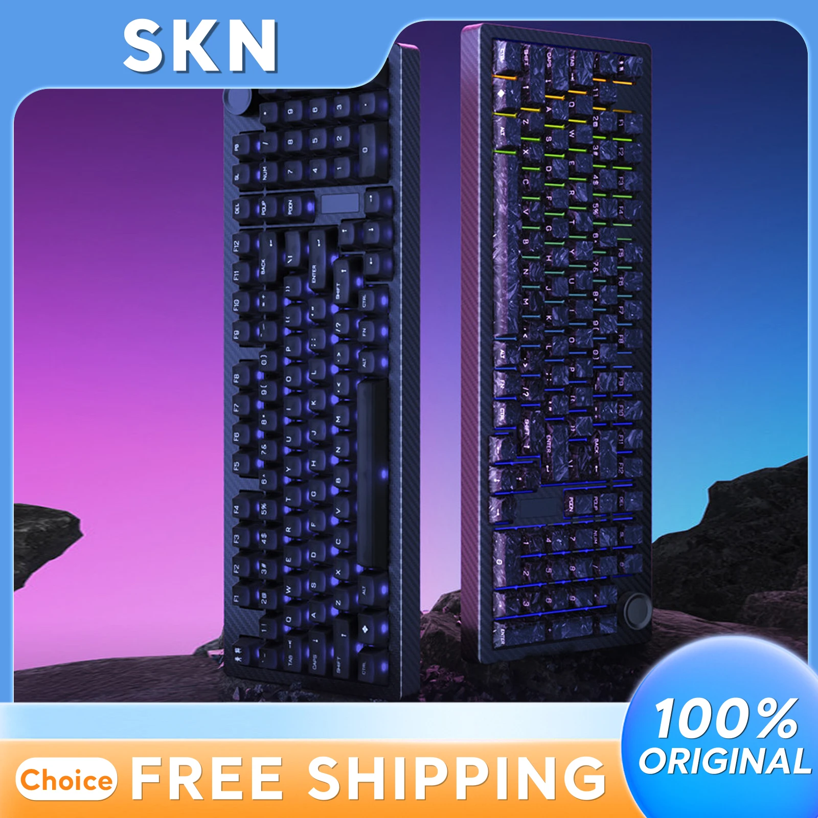 

SKN Qinglong Carbon Custom Mechanical Gaming Keyboard Wireless TriMode Dual 8K Composite Carbon Fiber No Bottom Case RGB Backlit