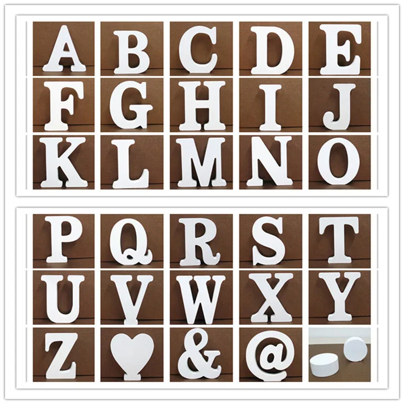 10CM White Wooden English Alphabet Letters DIY Personalized Name Standing Ornament For Birthday Wedding Bedroom Home Tabletop