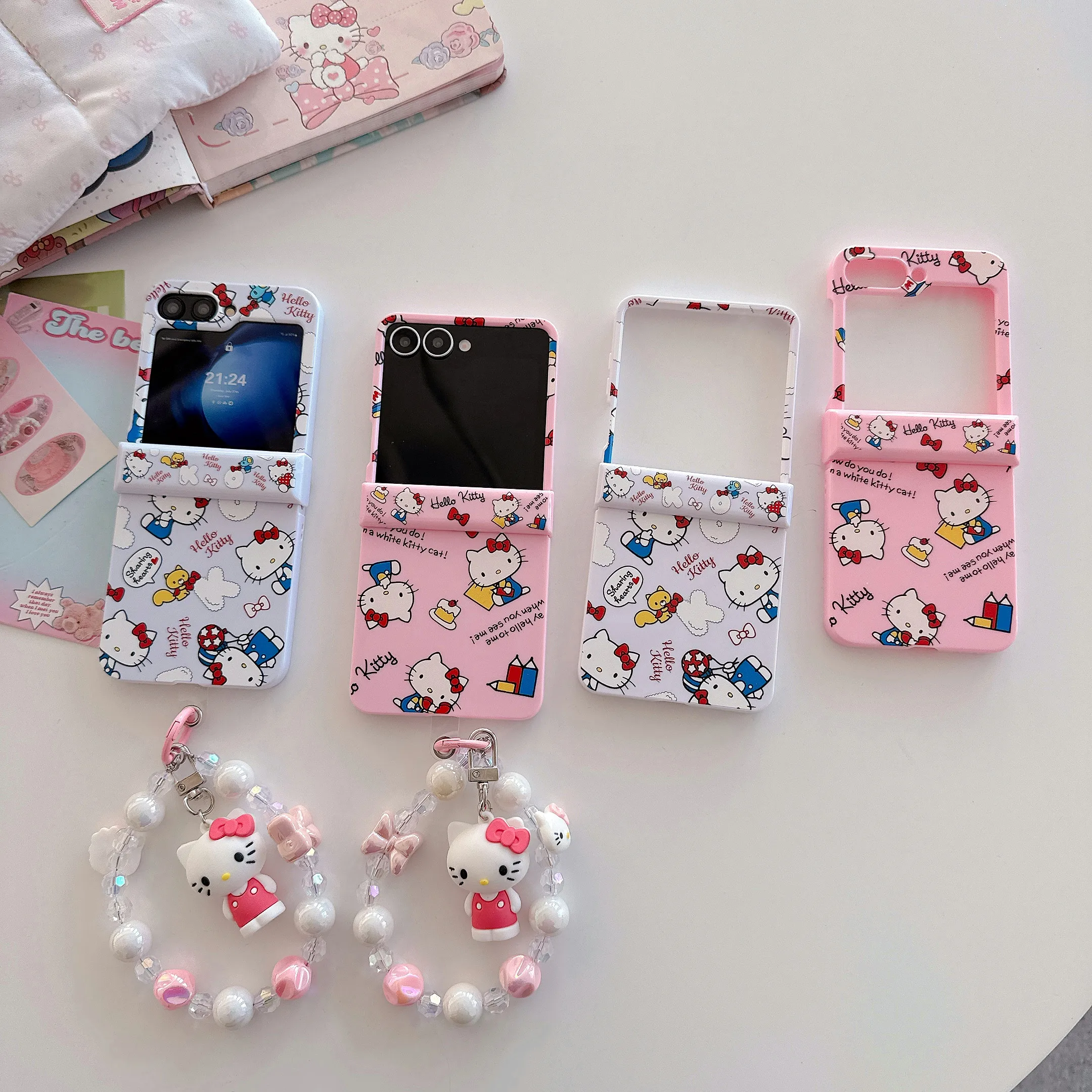 Estilo de moda Color caramelo para Hello Kitty lindo cordón de dibujos animados para Samsung Galaxy Z Flip 7,Z Flip 4,Z Flip 5,Z Flip 3,Z Flip 6