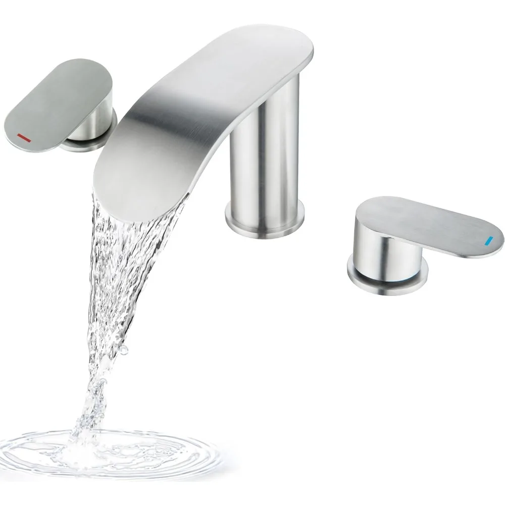 ブラッシュドニッケル 3穴 2ハンドル デッキマウント式 ローマンタブおよびガーデンタブ用蛇口（フィラー付き）