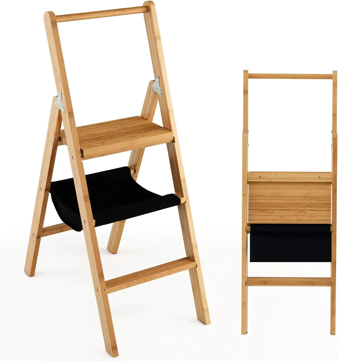 

Трехступенчатая бамбуковая лестница-табурет, складная, с сумкой для хранения, высокими поручнями и широкими ступенями, многофункциональная и компактная, легкая