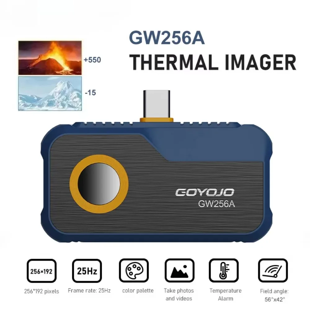 GW256A 256*192 Pixels Thermal Camera -20°C~550°C Android Type C Mobile Phone Infrared Thermal Imager For Electrical Repair