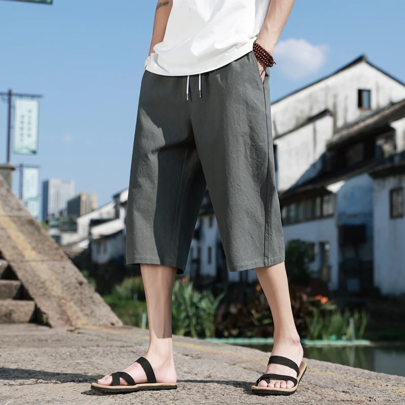 

Loose Fit Linen Men's 7/8 Pants plus Size Lightweight Summer Casual Trousers Breathable Comfortable Cotton Linen orts