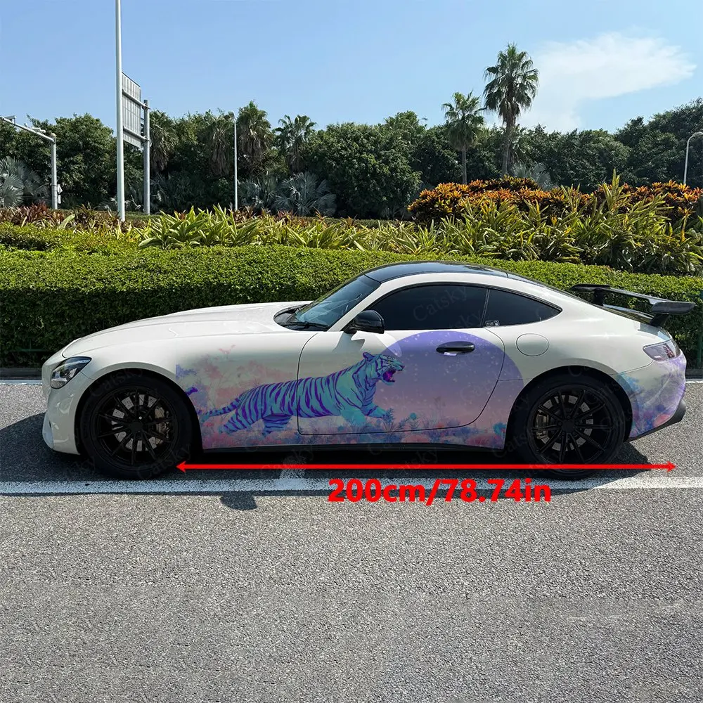 2pcs Lunar Glow Wild Field Tiger Car Side Wraps, Self-Adhesive PVC Waterproof & Scratch-Resistant Stickers, Car Accessory Gift