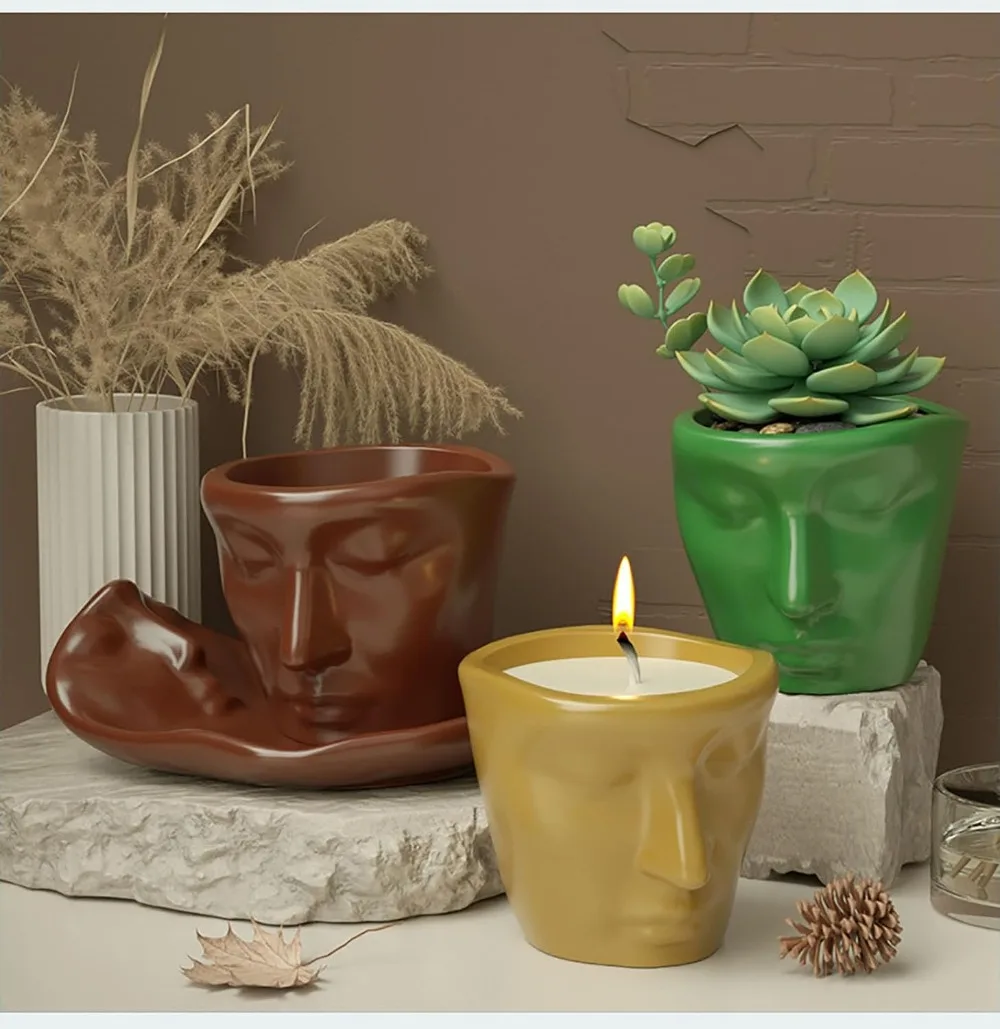 

Abstract Face Storage Flowerpot Mold DIY Cement Gypsum Candle Container Candle Cup Pen Holder Epoxy Resin Molds Home Decor