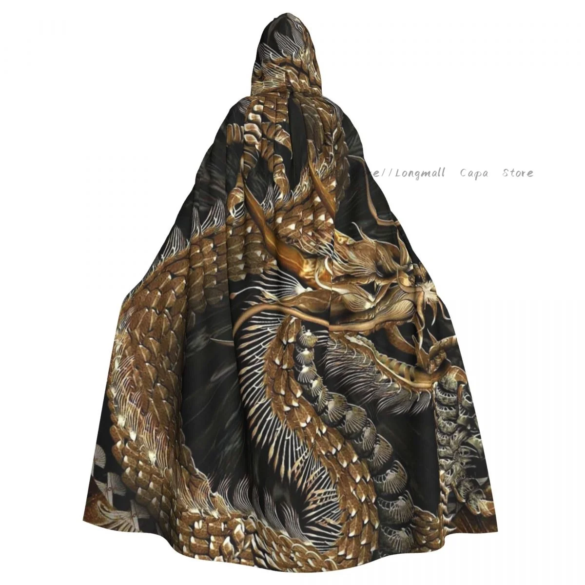 Gold Gragon Hooded Cloak Coat Halloween Cosplay Costume Vampire Devil Wizard Cape Gown Party