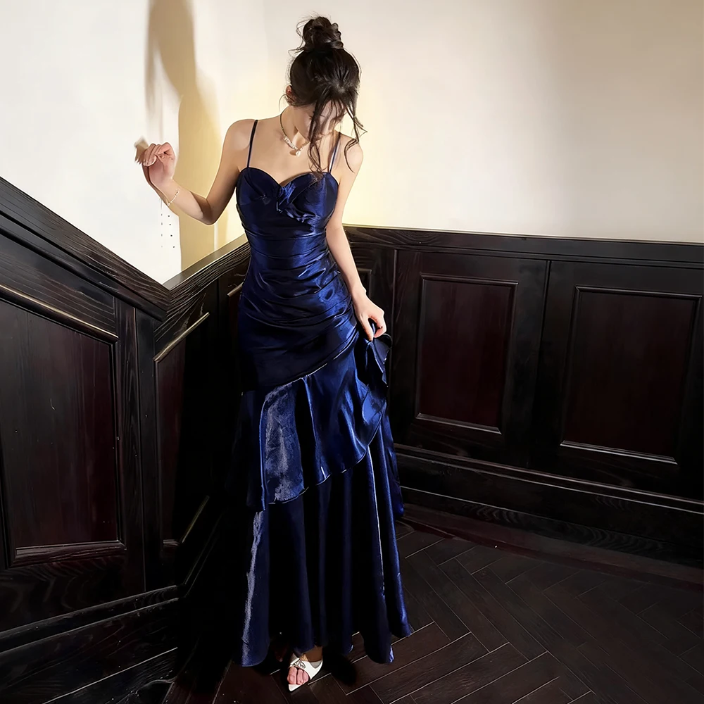 アリア クラシック イブニングドレス サテン フロアレングス スイートハート ノースリーブ プロムドレス Aライン フリル ローブ・ド・ソワレ カスタマイズ